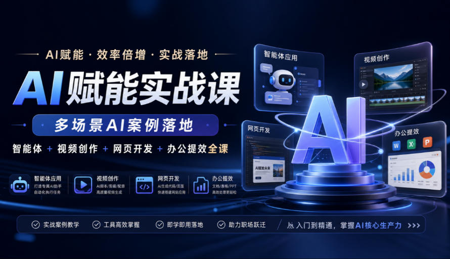 AI赋能实战课：智能体+视频+网页开发+办公提效全场景案例落地
