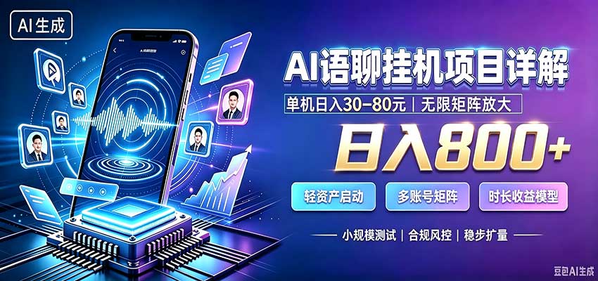AI语聊G机副业，变现800方法自动化脚本，工作室矩阵批量赚钱