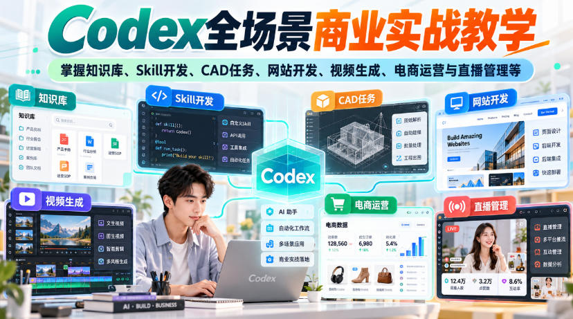 Codex全场景实战：知识库Skill开发与CAD网站视频电商运营