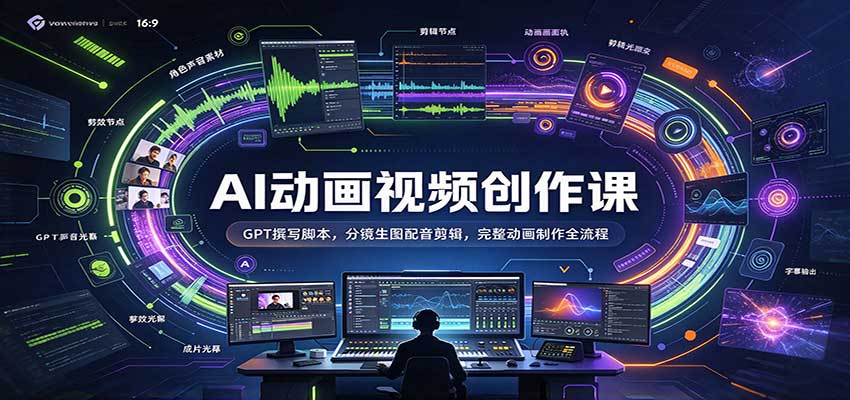 GPT+AI动画视频制作全流程课：脚本分镜生图配音剪辑实操