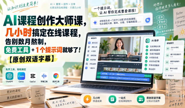 AI课程创作大师课：用1个提示词+免费工具几小时做出可发布在线课程