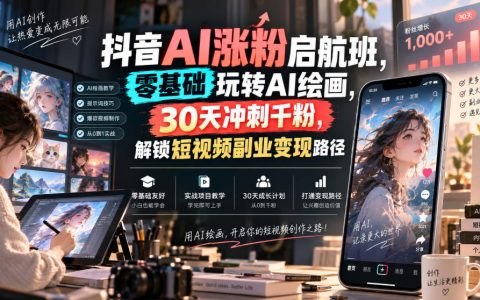 抖音AI涨粉启航班：零基础玩转SD绘画，30天冲刺千粉副业变现