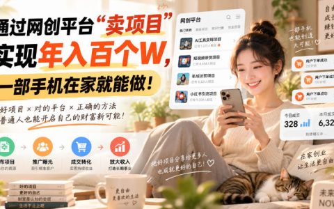 卖网创项目一年赚百万收益，一台手机就能操作的副业项目