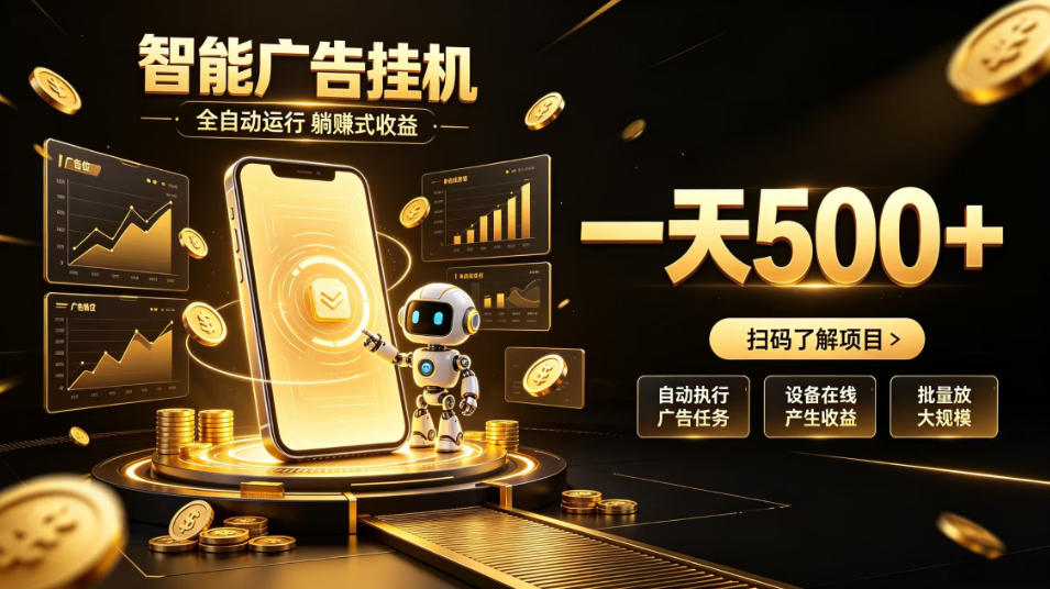 智能广告G机自动化赚钱项目教程，无值守变现500方法副业新玩法