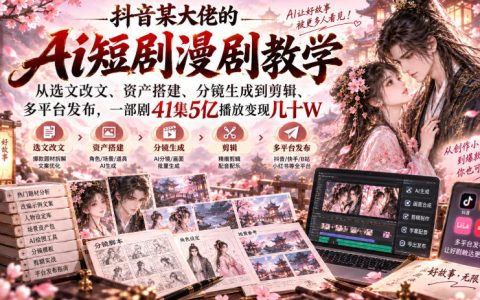 抖音AI短剧漫剧教学：零基础选文改文分镜剪辑多平台发布
