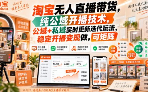 淘宝无人直播带货纯公域开播技术实时迭代稳定变现可矩阵