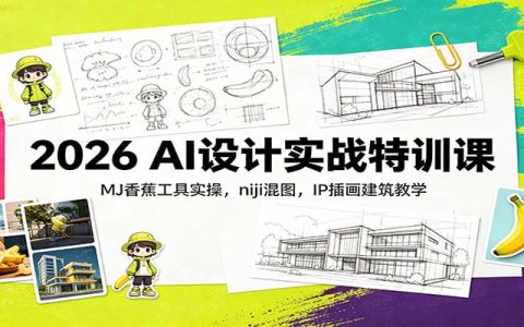 2026AI设计实战特训：MJ香蕉工具+niji混图，IP插画建筑三视图零基础教学