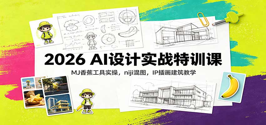 2026AI设计实战特训:MJ香蕉工具+niji混图,IP插画建筑三视图零基础教学 2026AI设计实战特训:MJ香蕉工具+niji混图,IP插画建筑三视图零基础教学