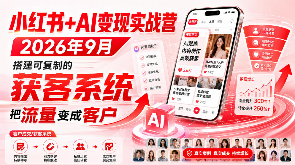 小红书AI获客实战营：素人矩阵+私域转化，把流量变客户