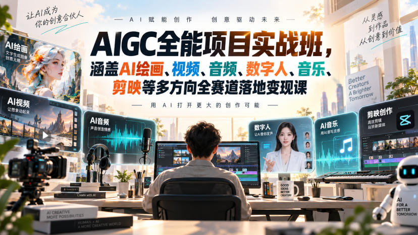 AIGC全能项目实战班：AI绘画视频音频数字人剪映变现课