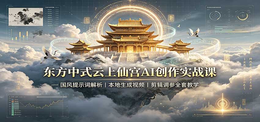 东方中式云上仙宫AI视频制作课，国风提示词到剪辑变现全套教学