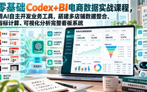 零基础Codex+BI电商数据实战：AI开发多店铺看板