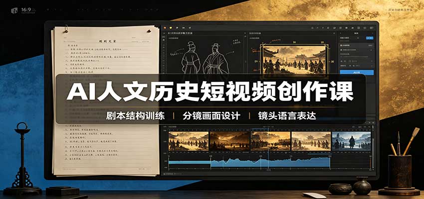AI人文历史短视频课：赛道对标+剧本分镜+资产图生成全流程
