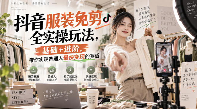 抖音服装免剪全实操：0基础2分钟一条视频，普通人最快变现玩法