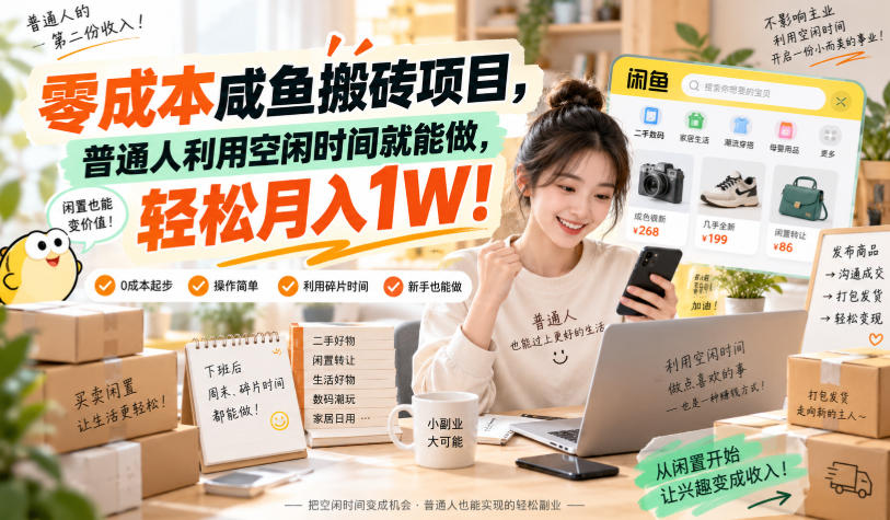 低成本闲鱼搬砖项目：普通人利用空闲时间副业赚钱，轻松变现1W