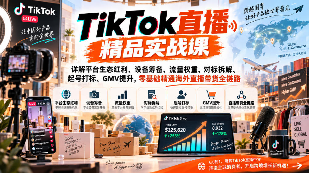 TikTok直播实战课：零基础起号打标与GMV提升全链路
