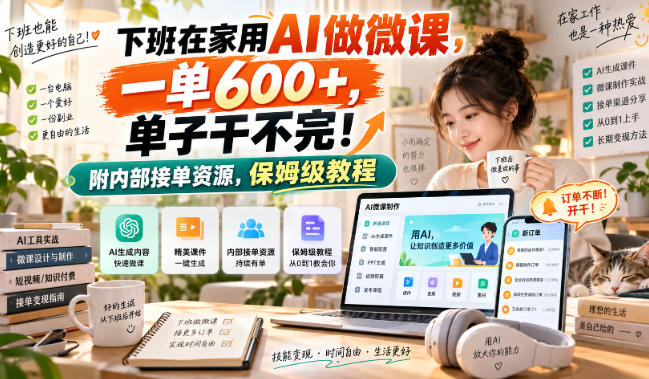 下班在家用AI做微课，一单600方法，单子接不完！附接单资源教程