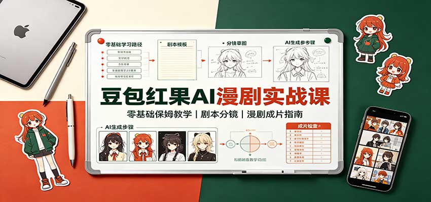 豆包红果AI漫剧实战课零基础保姆教学，剧本分镜到成片全流程