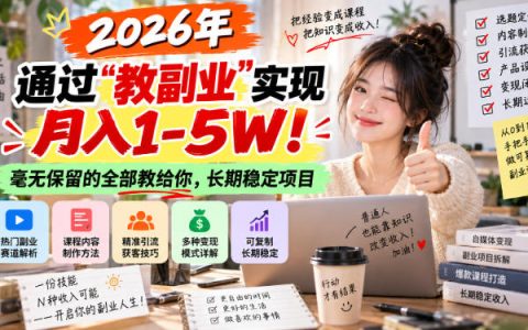 副业引流收学员变现1-5W，免费学+2个月不回本退款