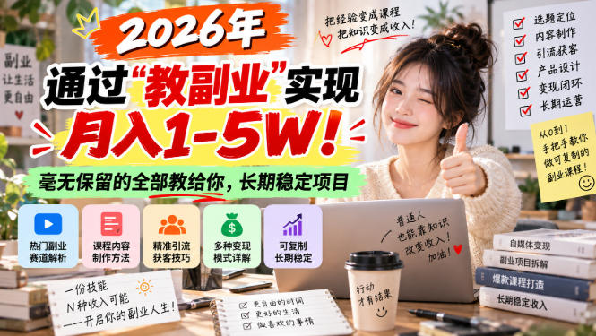 副业引流收学员变现1-5W，免费学+2个月不回本退款