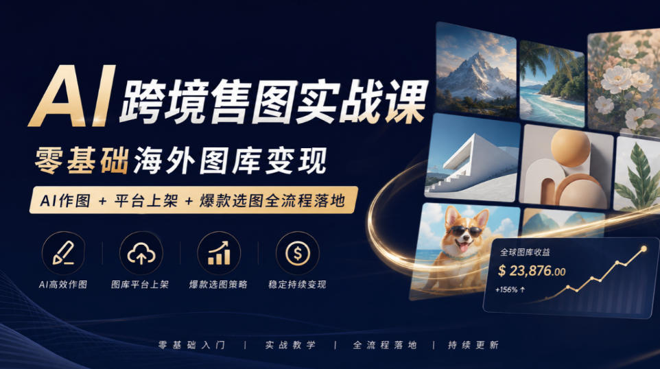 AI跨境售图实战：Midjourney+Adobe Stock零基础图库变现全流程