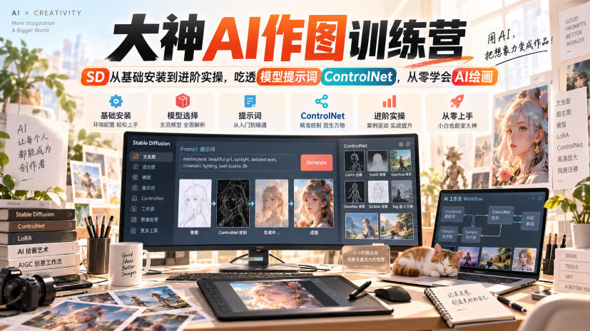 大神AI作图训练营：Stable Diffusion零基础入门到ControlNet进阶实操