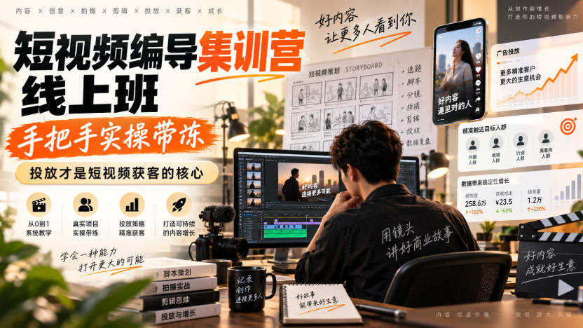 短视频编导集训营线上班,手把手实操带练,投放才是短视频获客的核心 短视频编导集训营线上班,手把手实操带练,投放才是短视频获客的核心
