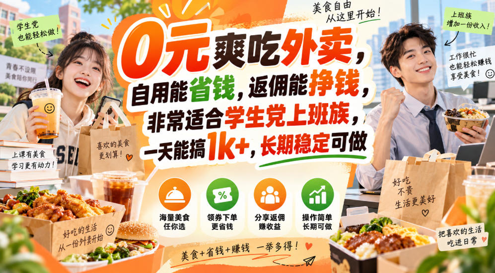 外卖霸王餐返佣项目：学生党上班族0元点外卖省钱赚钱一天1方法