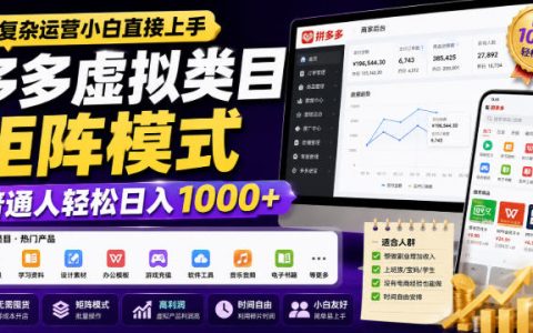 拼多多虚拟类目矩阵玩法，零基础小白副业选品实操指南，轻松变现100步骤0+