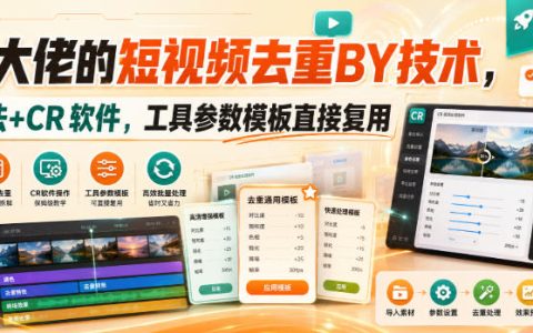 短视频去重搬运实操课，CR软件参数模板+手动手法教学