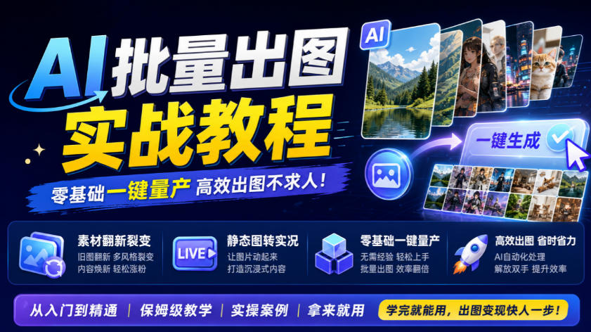 AI批量出图实战教程：零基础素材翻新裂变，静态图转Live实况量产
