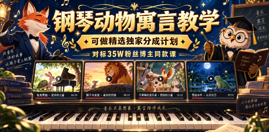 钢琴动物寓言教学｜飞书文档+视频课 对标35W粉博主分成计划