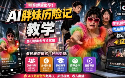 抖音AI胖妹历险记教程：手机电脑做AI剧情短片，伙伴计划+分成+收徒+商单变现