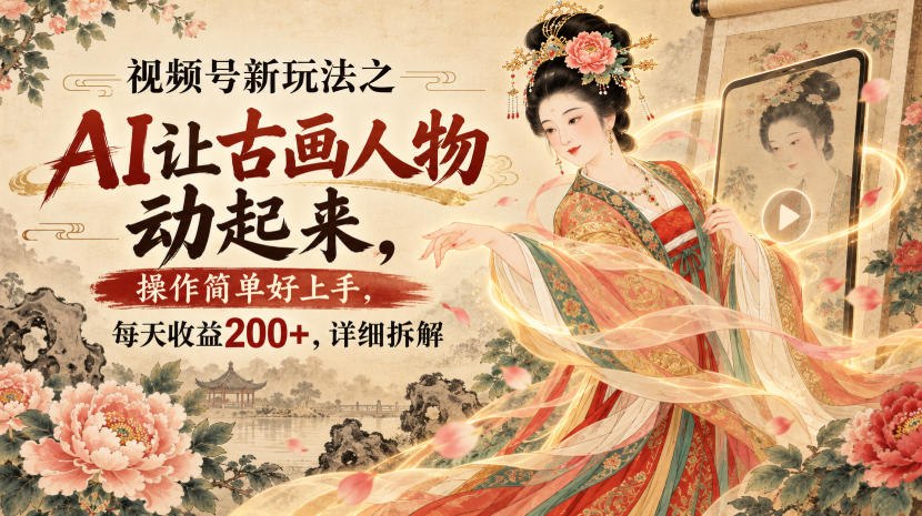 AI古画动起来视频号新玩法，零基础轻松变现200方法实操拆解