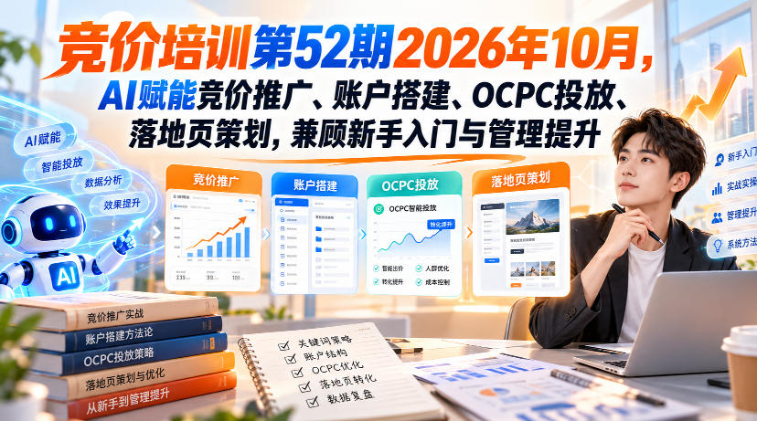 竞价培训52期2026.10｜AI赋能SEM、OCPC控本提效与落地页策划