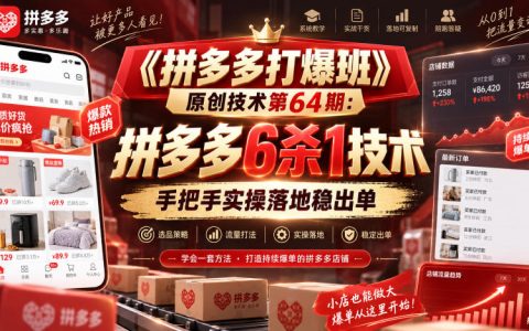 拼多多6杀1技术实操课，新店破零防比价提转化卡大促起爆单