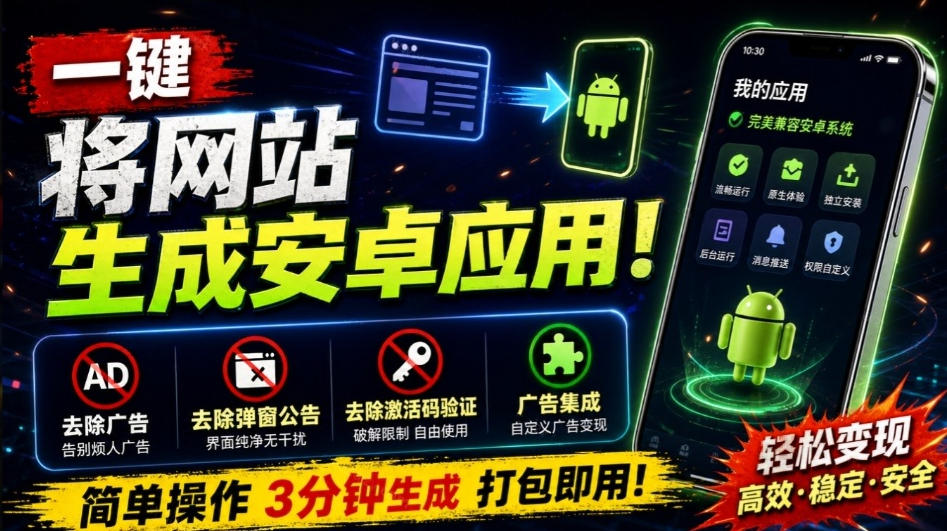 WebToApp一键将网站打包成安卓APK，支持去广告弹窗与激活码验证