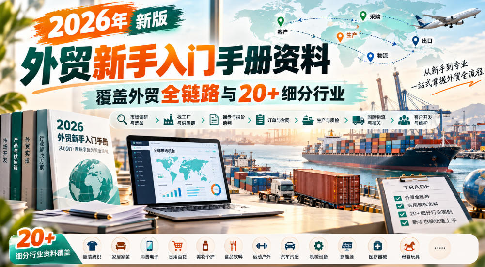 2026外贸新手入门手册：全链路实操+20+行业出口指南与单据模板
