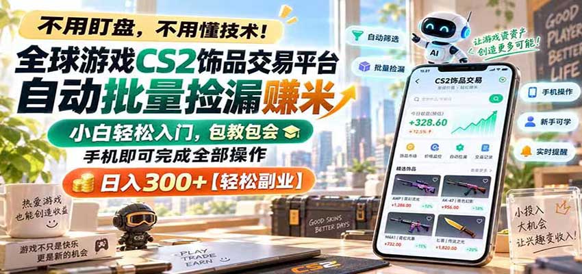 2026 CS2饰品自动捡漏工具手机G机变现300方法