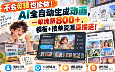 AI动画微课副业教程：不会剪辑也能做，自动化生成动画接单赚800方法