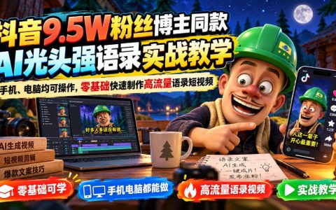 抖音9.5W粉丝博主同款AI光头强语录实战教学，手机电脑零基础20分钟出片