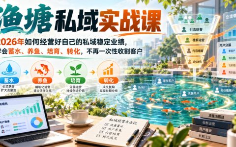 渔塘私域实战课2026私域运营教程：个人品牌成交训练营+蓄水养鱼培育转化，告别群发硬推销稳定业绩