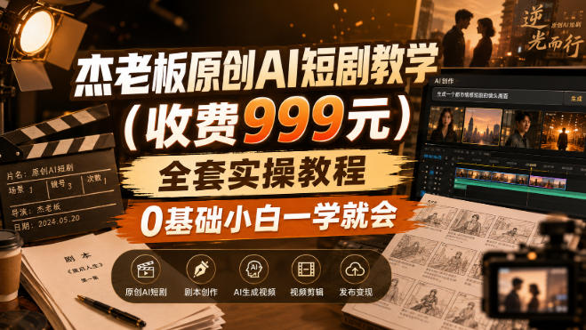 杰老板原创AI短剧实操课，0基础小白从生成到成片全流程教学