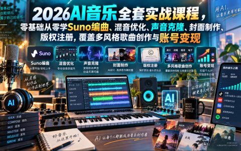 2026AI音乐实战课：零基础Suno编曲混音声音克隆与版权发行变现