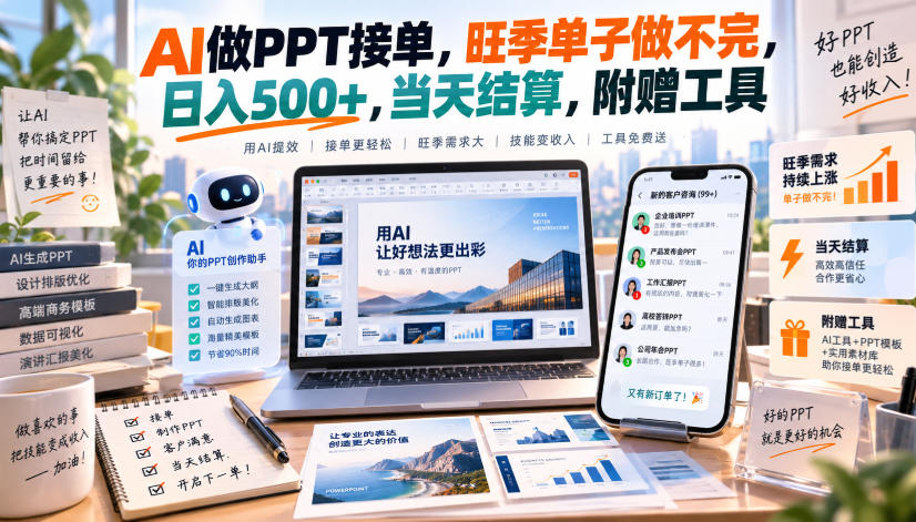 AI做PPT接单教程：旺季单子做不完，变现500方法当天结算附工具