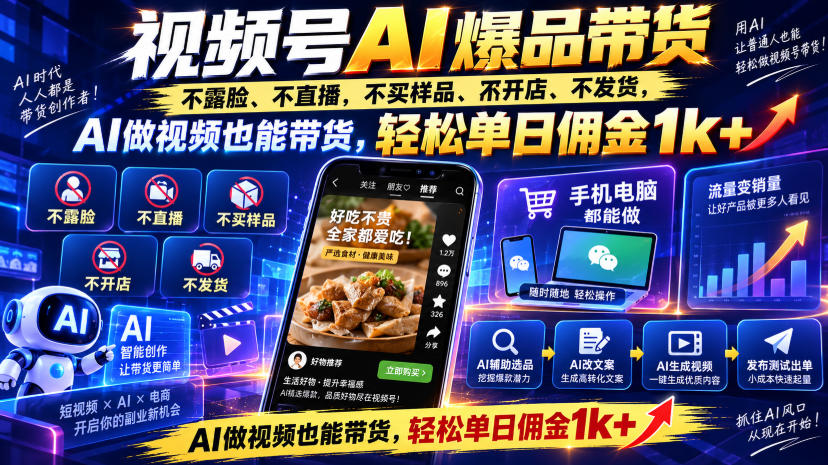 视频号AI带货教程：Seedance做视频不露脸不开店，单日佣金1方法