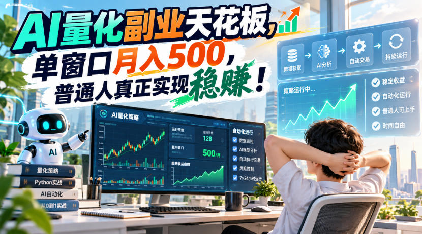 AI量化副业单窗口变现500步骤，普通人零门槛稳赚项目
