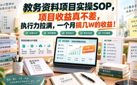 教务资料项目实操SOP教程，教师PPT课件资源变现，AI原创工具变现几W副业赚钱方法