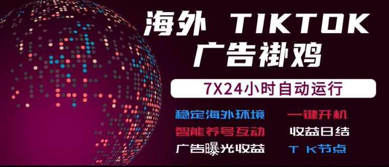 海外TikTokG机流量变现7x24自动运行广告曝光收益日结