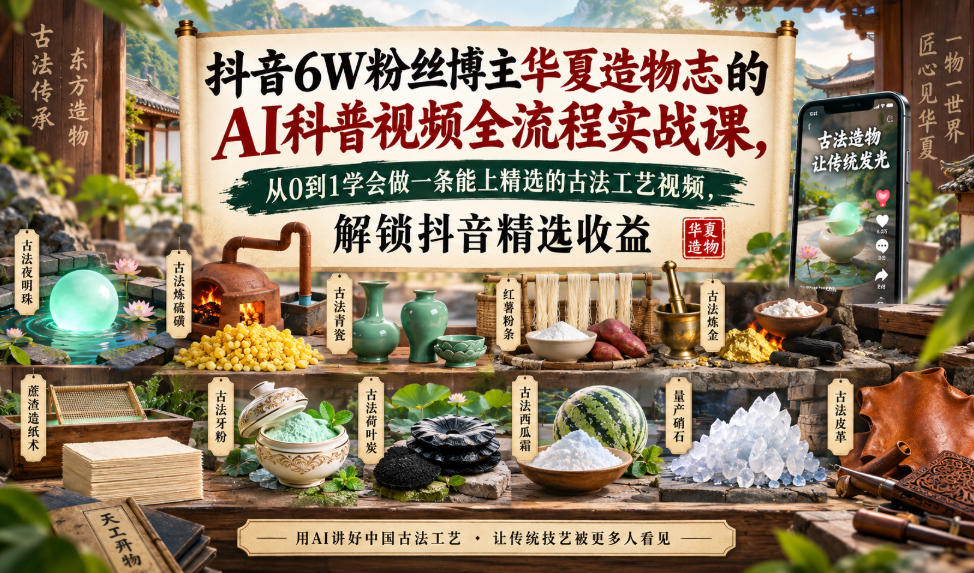 抖音6W粉博主华夏造物志AI古法工艺视频实战课,剪映从0到1做国风科普 抖音6W粉博主华夏造物志AI古法工艺视频实战课,剪映从0到1做国风科普